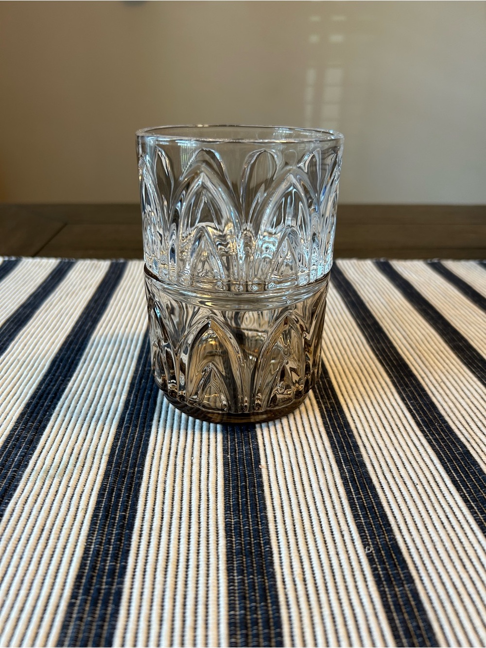 Crate & Barrel Clear & Smoked Double Old Fashioned Stacking Glasses